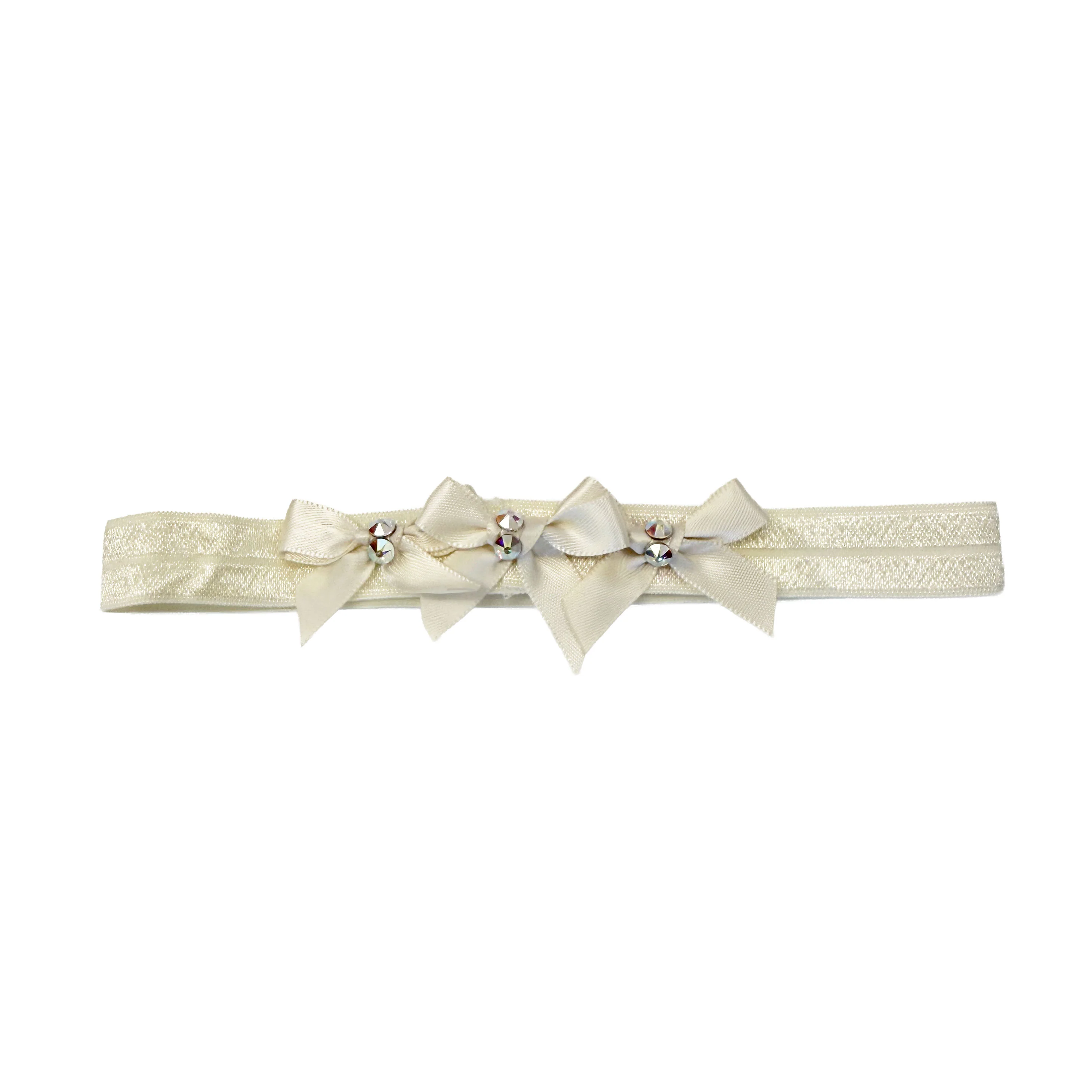 Small Satin Baby Band: Ivory Bows