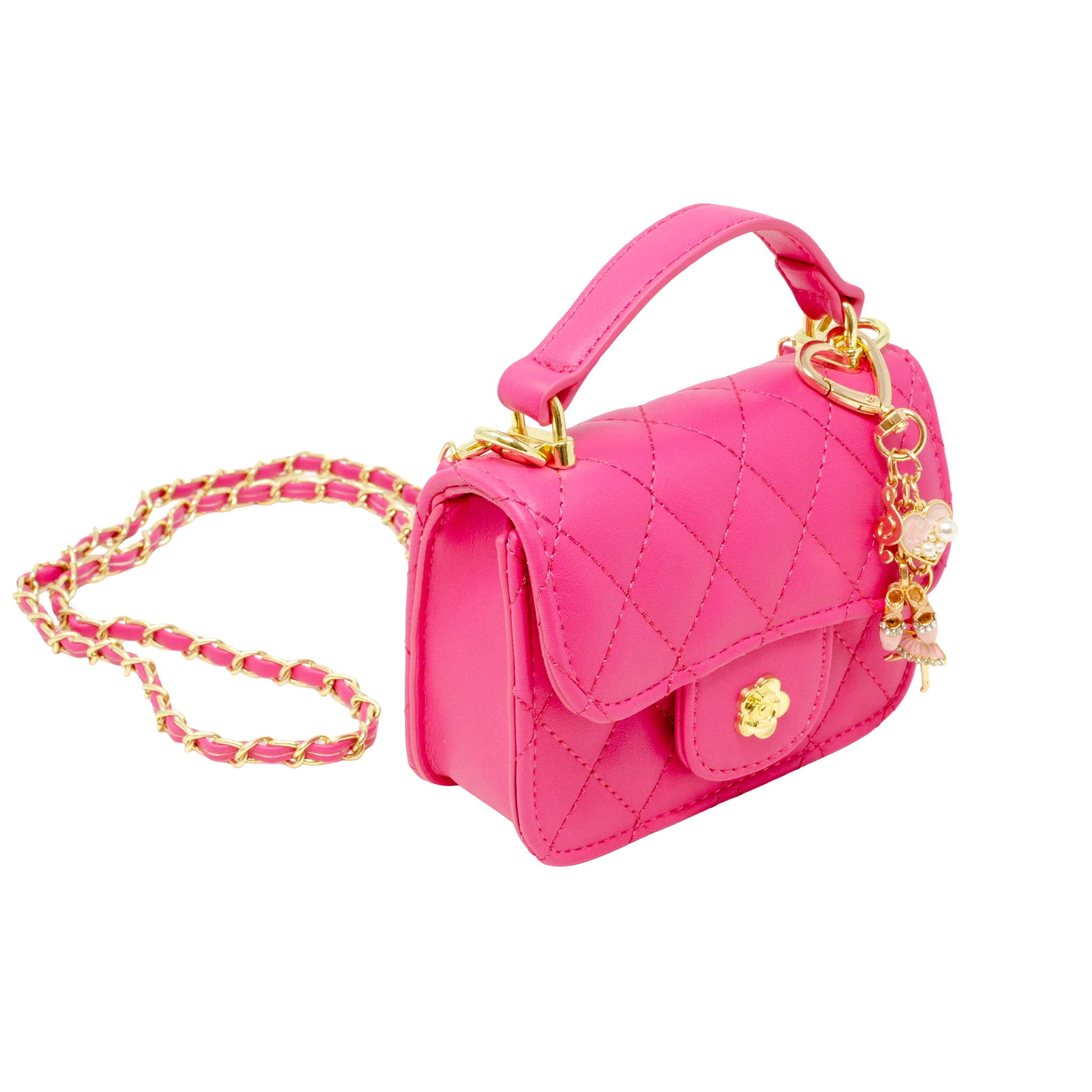 Tiny Quilted Ballet Charm Handbag - Hot Pink - Image 2