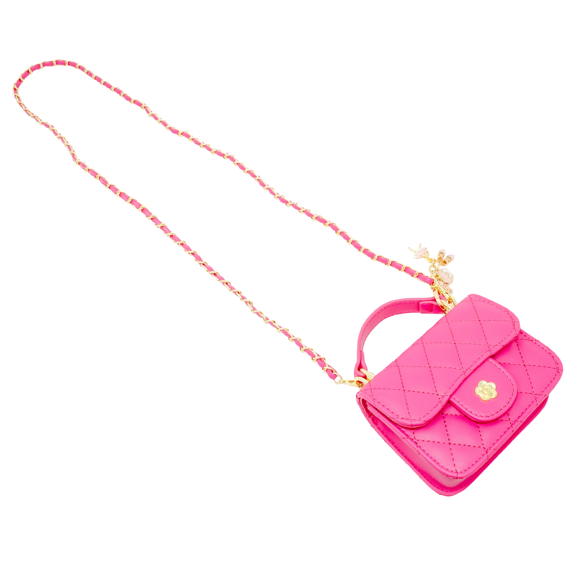 Tiny Quilted Ballet Charm Handbag - Hot Pink - Image 4
