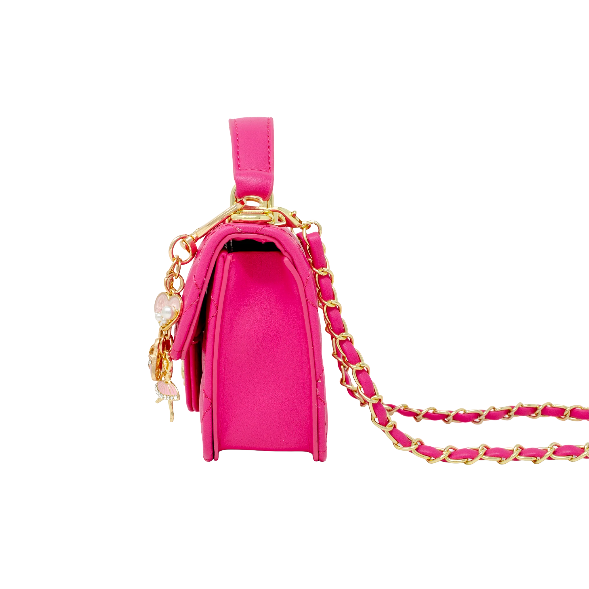 Tiny Quilted Ballet Charm Handbag - Hot Pink - Image 5